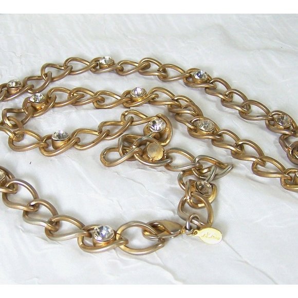 2028 Jewelry Matte Gold Tone & Rhinestone Necklace 30" - Picture 2 of 5